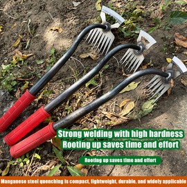 5 Tines Portable Manganese Steel Quenching Weeding Artifact Uprooting Weeding Tool,Weed Puller with M-Shape Household Vegetable Garden Shovel for Backyard Loosening Farm Planting Weeding (2pack)
