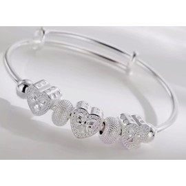 Bracelet Adjustable 925 Sterling Silver Heart Charm Bracelet