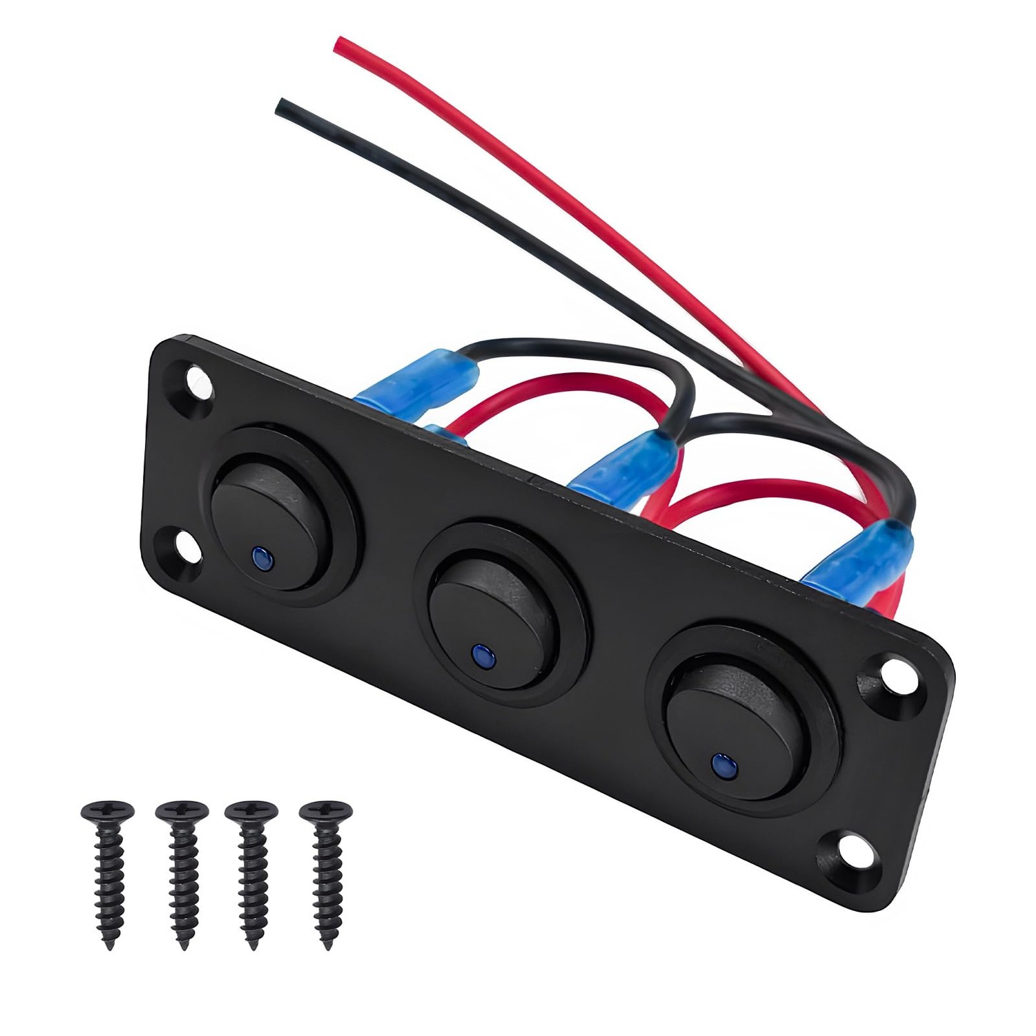 Gasedin 3 Gang Rocker Toggle Switch Panel, DC 12V 20A Waterproof Blue ...