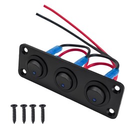 Gasedin 3 Gang Rocker Toggle Switch Panel, DC 12V 20A Waterproof Blue LED Round Toggle Switches, Lighted ON Off SPST Switch Control for Cars, RVs, Buses, Trailer, Camper, Boat etc