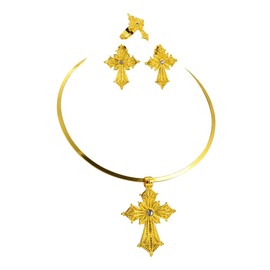N-Made Beautifull Ethiopian Jewelry for Women Set - Ethiopian Jewelry - Ethiopian Cross - Ethiopian Jewelry Sets Choker Collar Necklace Earrings Rings African Eritrean Accessories Engagement Wedding