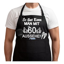 Bafiwu Funny BBQ Apron for Men, Cooking Apron Black, Gift for 30/40/50/60/70th Birthday, 60s, One size fits all