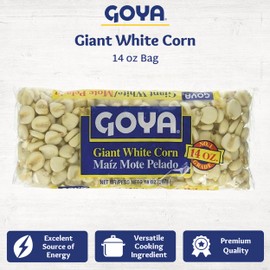 Giant White Corn by Goya, Whole White Hominy, Mexican Corn, Dried White Corn Kernels, Maíz Mote Pelado, 14oz. Bag