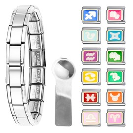 Rebanky Italian Charms Bracelet Set Charms Italian Bracelet 9 mm Italian Charm Bracelet Silver Italian Bracelets Charms with Opening Tools Italian Charms for Men and Women, Stainless Steel