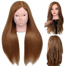 PERFEHAIR Cabeza de Maniquí de Entrenamiento de Cabello Y Maquillaje de 22"Con 70% de Cabello Real, Cabeza de Muñeca de Maniquí de Cosmetología para Niñas Que Practican Maquillaje Facial, Peinado-Marr