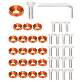 PATIKIL 40 Pairs M6 Aluminium Washers and M6 x 20 mm Steel Screws with Key, Countersunk Washers for Bumper, Mudguard, Engine Compartment Dress Up Kit, Orange