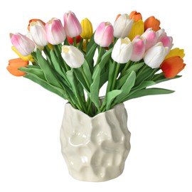 Zimoer Cream Ceramic Vase for Flowers - Large Opening Decorative jardiniere for Living Room & Bedroom, Handcrafted Glazed Minimalist Tulip Vase, Home Decor Art Piece - 11x15cm (1 Piece)
