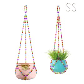 2 Pack Macrame Plant Hanger, Handmade Glass Bead Plant Hanger Colorful Decorative Bohemian Hanging Planter Holder for Indoor and Outdoor Home Garden Decor. Does Not Include Flower Pot.(17''/21'')