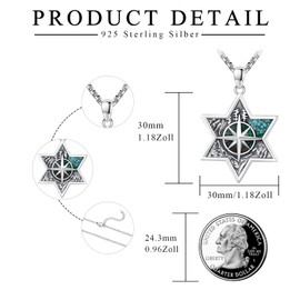 TRISHULA Star of David Necklace for Men 925 Sterling Silver Compass/Evil Eye Pendant Star of David Jewellery Gift for Talisman Amulet, Sterling Silver