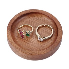HOBBIESAY 1Pc Small Round Wood Ring Tray Tan Wedding Ring Holder Organizer Mini Jewelry Display Stands for Necklace Bracelet Display Wedding Party Decor