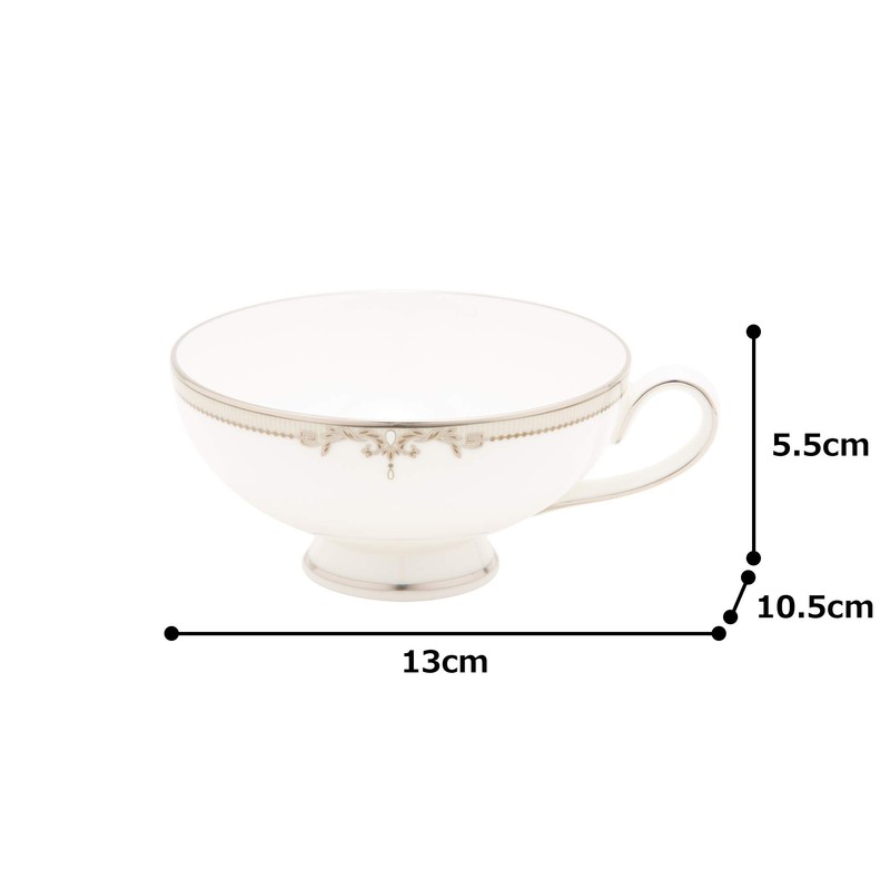 Narumi 51008-2508 Cup and Saucer, Thin Pearl Accent, Arabesque Platinum,