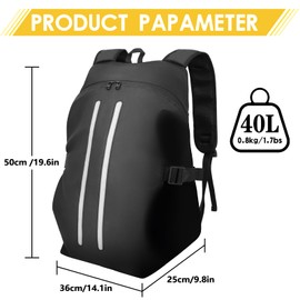 IMAGOA Motorcycle Backpack for Men, Waterproof Helmet Backpack with Reflective & Laptop Pocket, Large Motorcycle Bag Helmet Bag for Travel Daily Trips Office Trips, Black