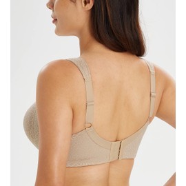 Lemorosy Women's Full Coverage Minimizer Bra Wirefree Plus Size Unpadded Lace Soft Support Bra(42DD, Toffee)