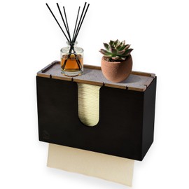 eBun Bamboo Folded Paper Towel Holder – Wall Mount & Countertop Paper Towel Dispenser for Bathroom, Kitchen & Office – Fits C-Fold, Multifold, Z-Fold Towels – Rustic Modern Design, Black