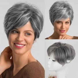 CINHOO Curly Hair Toppers for Women with Thinning Hair 360° 3D Cover Grey Hair Toppers for Thin Hair,Short Pixie Cut Wiggy Toppers Hair Pieces for Women Black mix Silver(T1B/Gray)