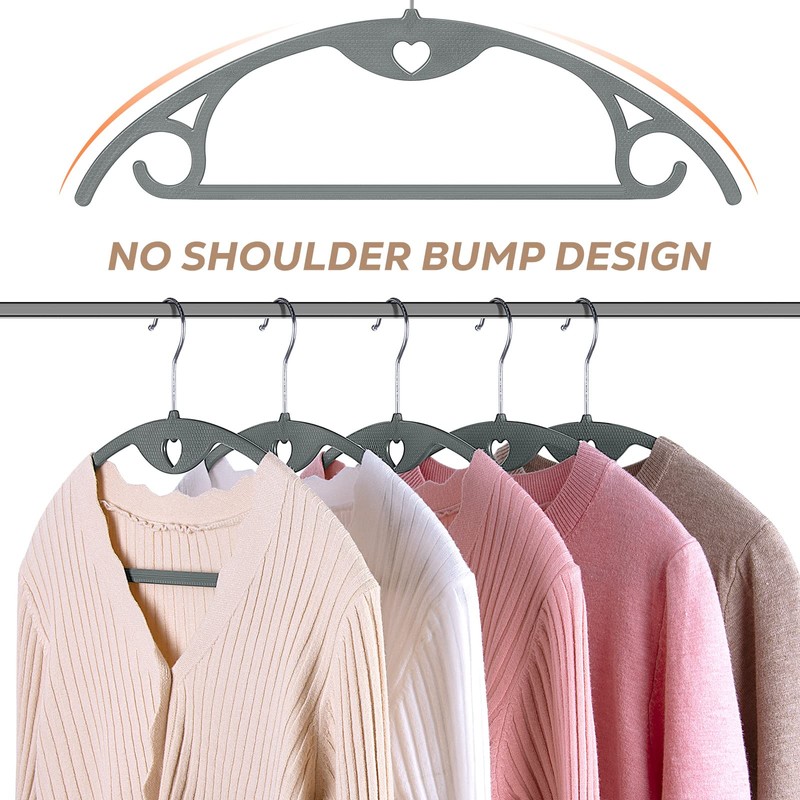 Grey Plastic Hangers 50 Pack: No Shoulder Bumps Ultra Thin