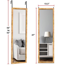 Full Length Adjustable Over The Door Mirror White Wood Finish Hanging Instant Install Long Body for Bedroom, Dorm Room, 14" x 48"