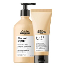 L'Oréal Professionnel Absolut Repair Gold Shampoo 500ml + Acondicionador 200ml en dosificador por 2 packs de 700mL de 700g