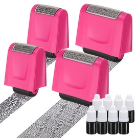 PATIKIL Identity Theft Protection Roller Stamp, 4Pcs 0.7/1.7" Confidential Roller Stamp Privacy ID Police Stamp Roller for Security ID Address with 8Pcs Refills, Pink