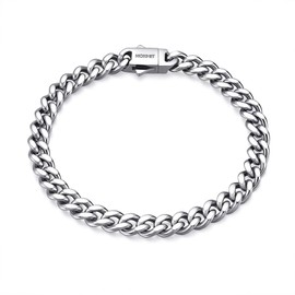 NOKMIT Stainless Steel Cuban Link Bracelet for Men & Women, 5mm/9mm/12mm Width, 7"/7.5"/8"/8.5" Length, Dainty 14K Gold Silver Chunky Curb Chain Bracelets Hip Hop Jewelry, Unisex Gifts (Silver-5mm, 7.5 Inches)