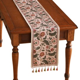 ISAENNE Designer Elegant Linen Table Runner 102 Inches, Flower and Leaves Pattern Long Table Runners for Thanksgiving,Dining Room,Banquet,Holiday,Christmas,New Year,12"*102"