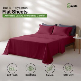 Egypto Easy Care Super King Flat Sheet – Breathable & Hypoallergic Flat Sheets – Shrinkage & Fade Resistant Flat Bed Sheet Wine