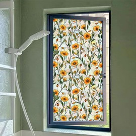 Window Privacy Film Static Cling Stained Glass Design Sun Blocking Non-Adhesive Removable Cover for Home Office 17.5x39.3 Inches