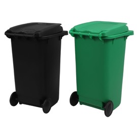 Operitacx 2pcs Recycle Bin Mini Wheelie Bin Trash Can Pencil Holder Waste Container for Pens Pencils