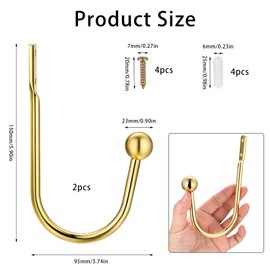 Metal Curtain Holdbacks, 2 Pcs Curtain Drapery Holdbacks, Curtain Tie Backs, Curtain Tieback Hooks, Wall Mounted Window Curtain Holder Hooks, Drapery Holdbacks for Fixed Curtain or Hanging Items Golde
