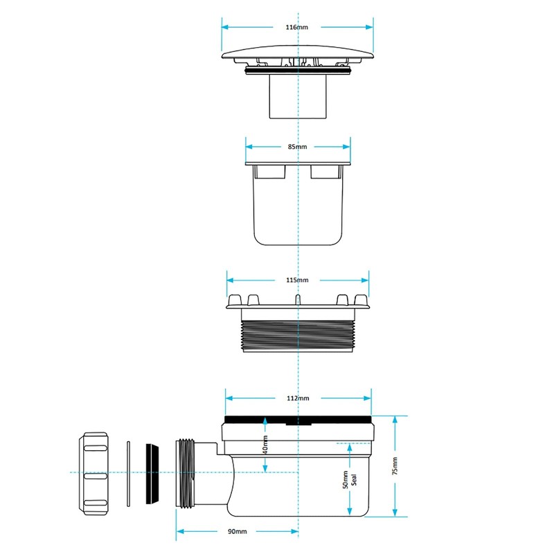 SPARES2GO Shower Trap for 90mm Tray Plug Hole 1.5" Drain