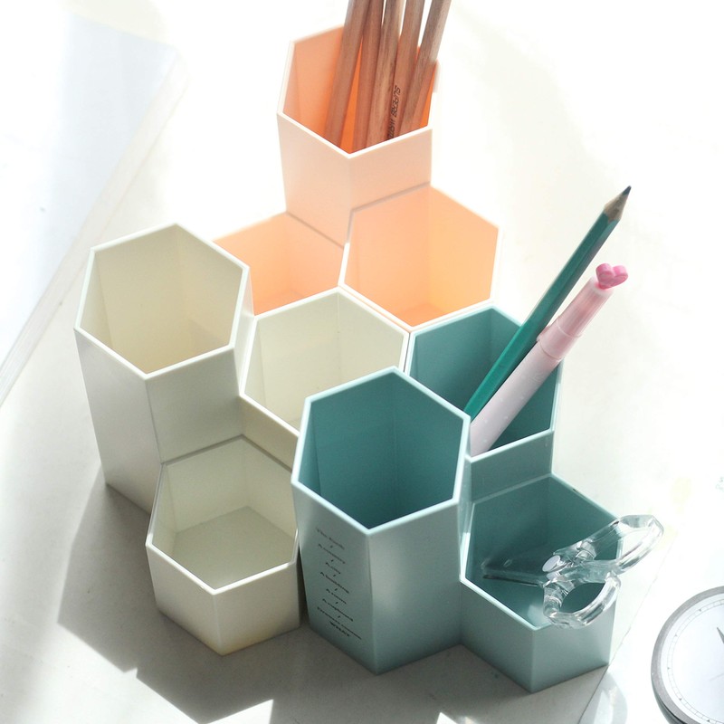 AhfuLife Creative Multifunction Hexagon Makeup Brush Vase Brush Pot Pen