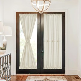 NICETOWN Sidelight Door Curtains 72 Inches Long for Side Windows Linen Blend Privacy Light Filtering French Door Cover with Drawstring Tie Back for Glass Door, 36 inch Wide, Greyish White, 1 Panel