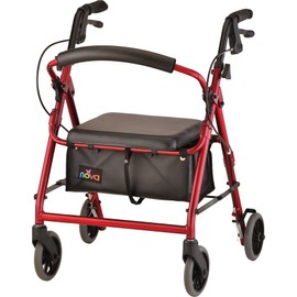 NOVA GetGo Junior Rollator Walker (Petite Size), Rolling Walker for Height 4'10" - 5"4", Seat Height is 18.5 Inch, Color Red