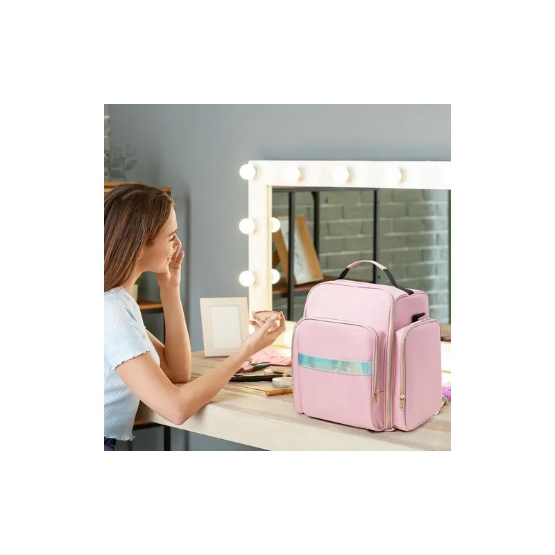 Maletín De Maquillaje Rosa Con 4 Bolsas Organizadoras