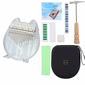 Rainbow Kalimba 17 Keys Thumb Piano Acrylic Kalimba Thumb Piano Reflecting Colored Light Mbira Finger Piano with EVA Case Tuning Hammer,Study Instruction Musical Instrument Gifts for Kids (Cat)