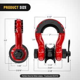 Nilight Nilight 3/4" D Ring Shackle with Towing Pulley 2 Pack 4.75 Ton (9500 Lbs) 7/8" Pin Heavy Duty Off Road Recovery Shackle with Isolators Washer Kit for Jeep Truck Tractor Vehicle ATV UTV, Red