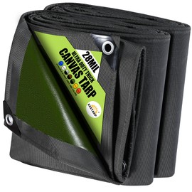 Eastarp 10x12 FT Black Ultra-Heavy Duty Tear-Resistant Canvas Tarpaulin,28 Mil Organic Silicone Coating Waterproof Tarps with Grommets&Reinforced Edges,for Outdoor Tent, Pool,Boat