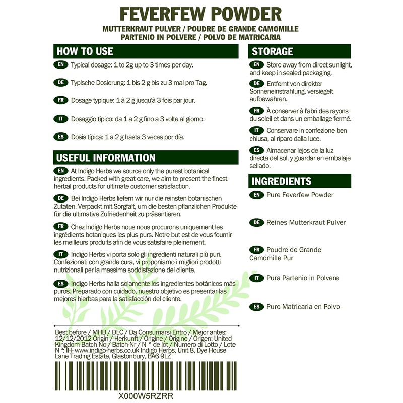 Indigo Herbs Feverfew Powder 100g