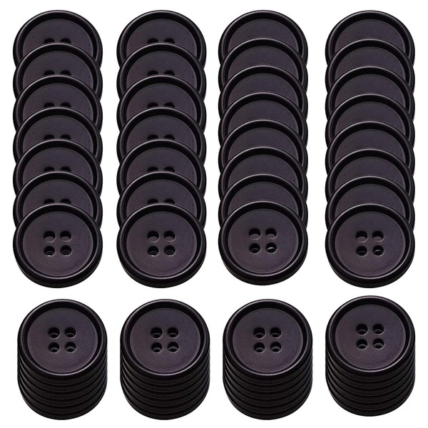 50 PCS Black Resin Buttons, Round Buttons 4 Hole Buttons