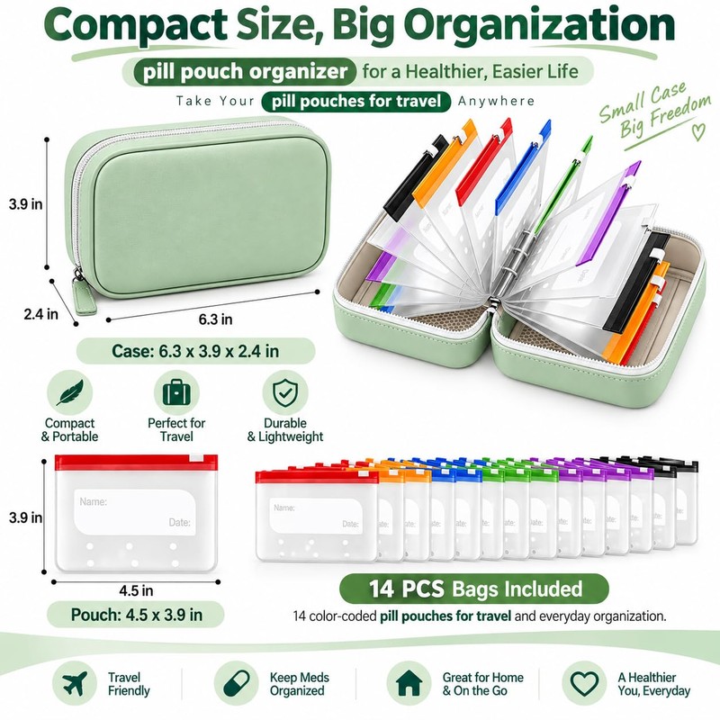 Pill Pouches for Travel, 14 Reusable Pill Pouches with Zipper