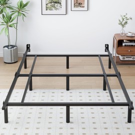 Queen Metal Bed Frame, 7 Inch Low Heavy Duty Platform Bed Frames Queen Size for Box Spring and Mattress, Easy Assembly, Noise-Free, Adjustable, Black