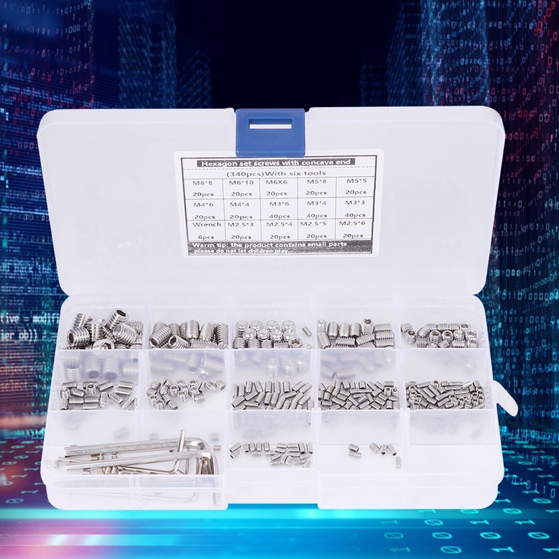 340Pcs Set Screw 304 Stainless Steel End Hex Adapter Machine