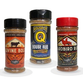 Plowboys and House of Q BBQ Rub Pack Gift Set Yardbird, House of Q House Rub, Bovine Bold Versatile Steak, Pork, Chicken, Beef, Veggies Seasoning Ideal for BBQ Fans 3 Pack, 5 to 6oz Each Pinnacle Mercantile