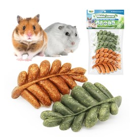 Nibble Leaves 6PCs Small Animal Chew Toys for Teeth, Edible Long Lasting Teeth Grinding Gerbil Chinchilla Degu Hamster Guinea Pig Toys, Dental Chew Treat Boredom Breaker & Habitat Enrichment