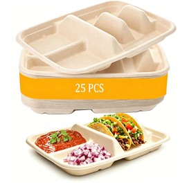 Disposable Taco Plates for 2 Tacos & 2 Sides – 25 PACK | Premium Paper Plates with Dividers, Fiesta Taco Holder, Taco Stand for Tuesday & Bar Serving Set
