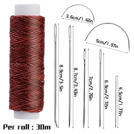 Ftyiwu Waxed Thread, Upholstery Needle and Thread 32 Yards with 7PCS Hand Sewing Needles for Home Upholstery Carpet Canvas Repair Leather Sewing (Red Coffee)