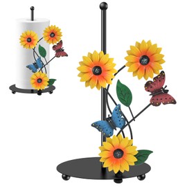 Kitchen Roll Holder Sunflower Paper Towel Holder Black Metal Free Standing Non Slip Countertop Organizer Vintage Farmhouse Home Decoration (Butterfly)
