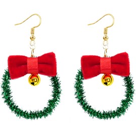 Skyfun Christmas Earrings for Women Christmas Tree Bow Earrings Red Green Xmas Tree Jingle Bell Wreath Bow Drop Dangle Earrings Christmas Party Jewelry Holiday Accessory, Hoop
