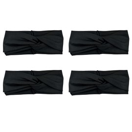 DRESHOW Paquete de 4 diademas negras lisas, para mujeres y niñas, con nudo cruzado, turbante deportivo, banda para yoga, para correr, para el pelo, accesorios
