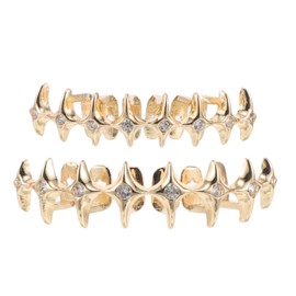 PACKOVE Gold Plated Hip Hop Grills with Star Design for Men and Women Unique Teeth Jewelry for Parties Performances and Concerts Easy to Install Grills to Enhance Your Smile